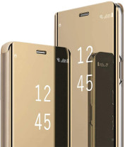 Калъф тефтер огледален CLEAR VIEW за Samsung Galaxy S22 Plus 5G S906B златист 